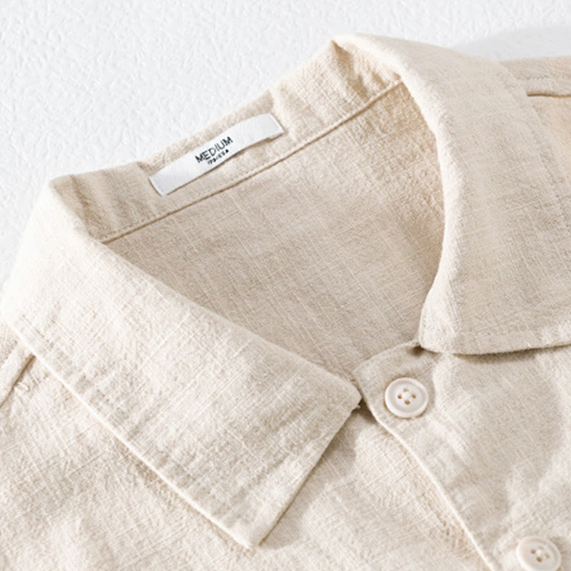 Nimara Ritual Commute Fall Solid Color Lapel Men's Long Sleeve Cotton Linen Shirt With Pocket