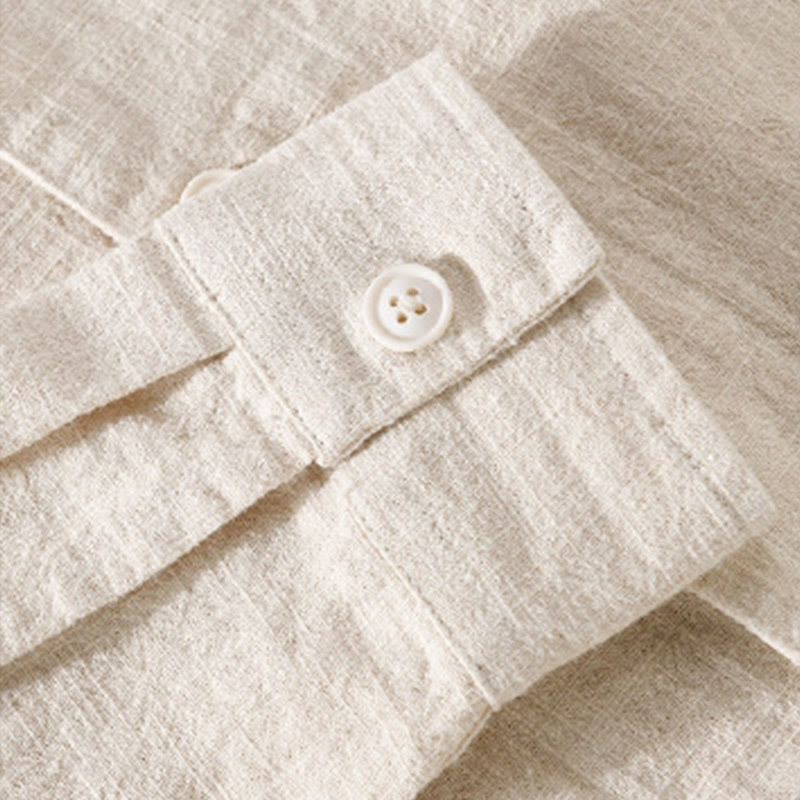 Nimara Ritual Commute Fall Solid Color Lapel Men's Long Sleeve Cotton Linen Shirt With Pocket