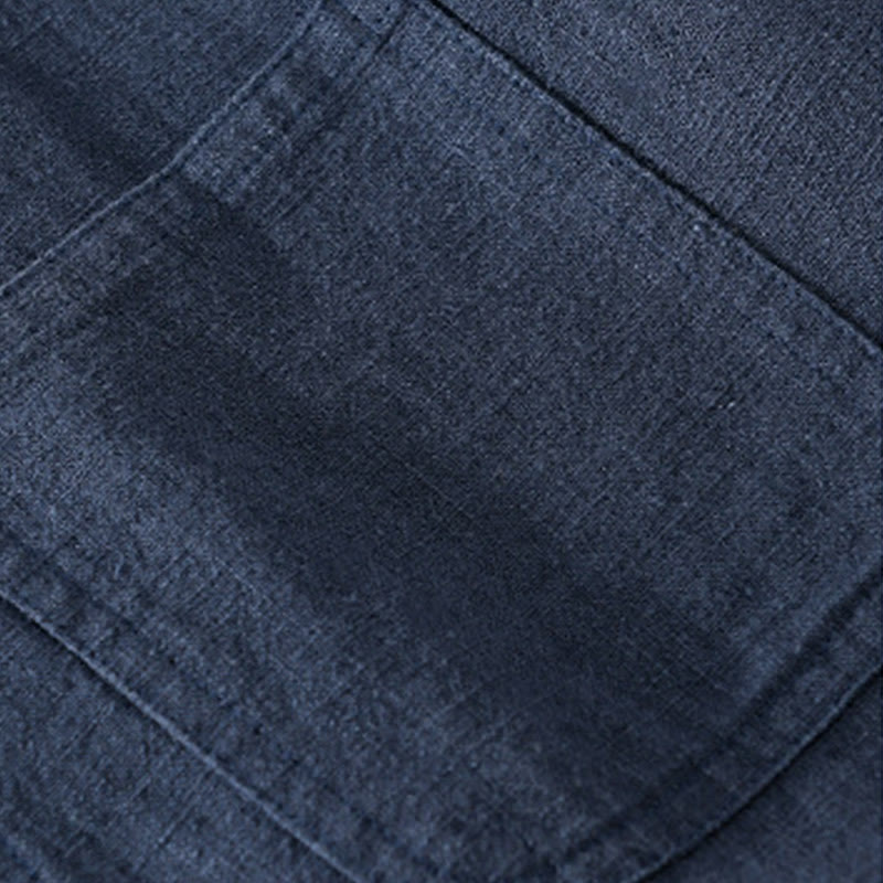 Nimara Ritual Commute Fall Solid Color Lapel Men's Long Sleeve Cotton Linen Shirt With Pocket