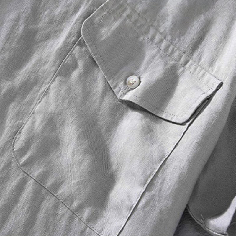 Nimara Ritual Crew Neck Simple Design Men's Short Sleeve Linen Shirt With Pocket