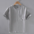 Nimara Ritual Crew Neck Simple Design Men's Short Sleeve Linen Shirt With Pocket