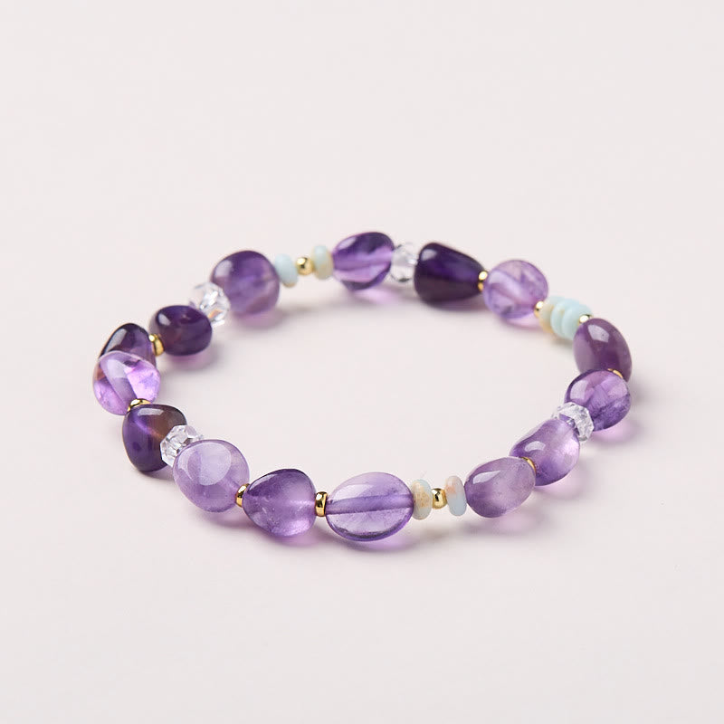 Nimara Ritual Natural Irregular Amethyst Shoushan Stone White Crystal Healing Bracelet