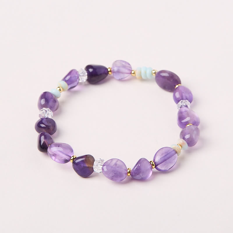 Nimara Ritual Natural Irregular Amethyst Shoushan Stone White Crystal Healing Bracelet
