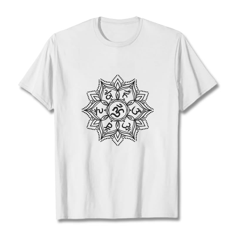 Nimara Ritual Mandala Flower Om Mani Padme Hum Sanskrit Mantra Tee T-shirt