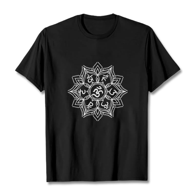 Nimara Ritual Mandala Flower Om Mani Padme Hum Sanskrit Mantra Tee T-shirt