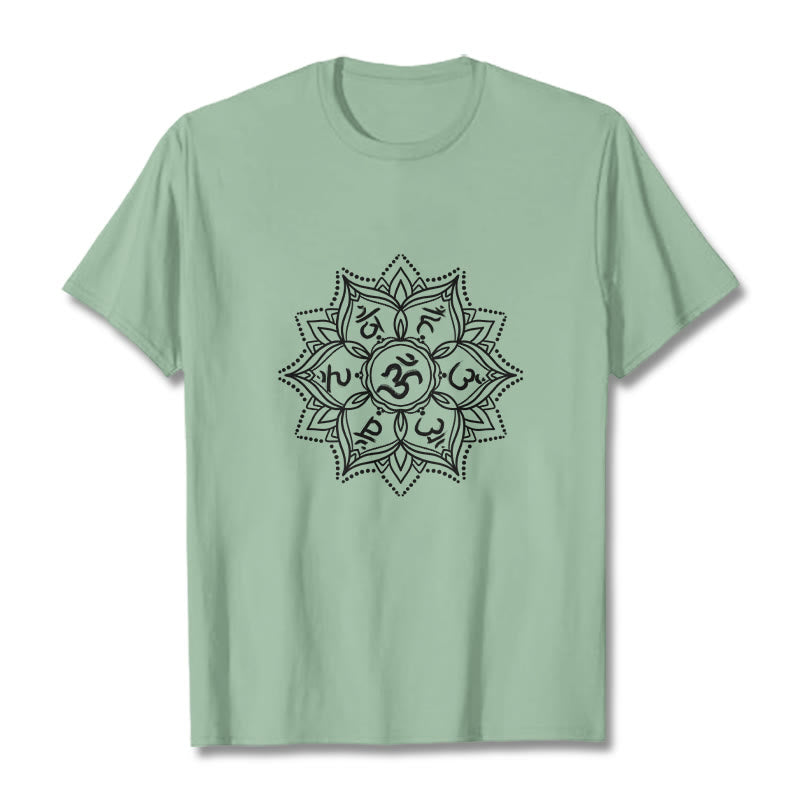 Nimara Ritual Mandala Flower Om Mani Padme Hum Sanskrit Mantra Tee T-shirt