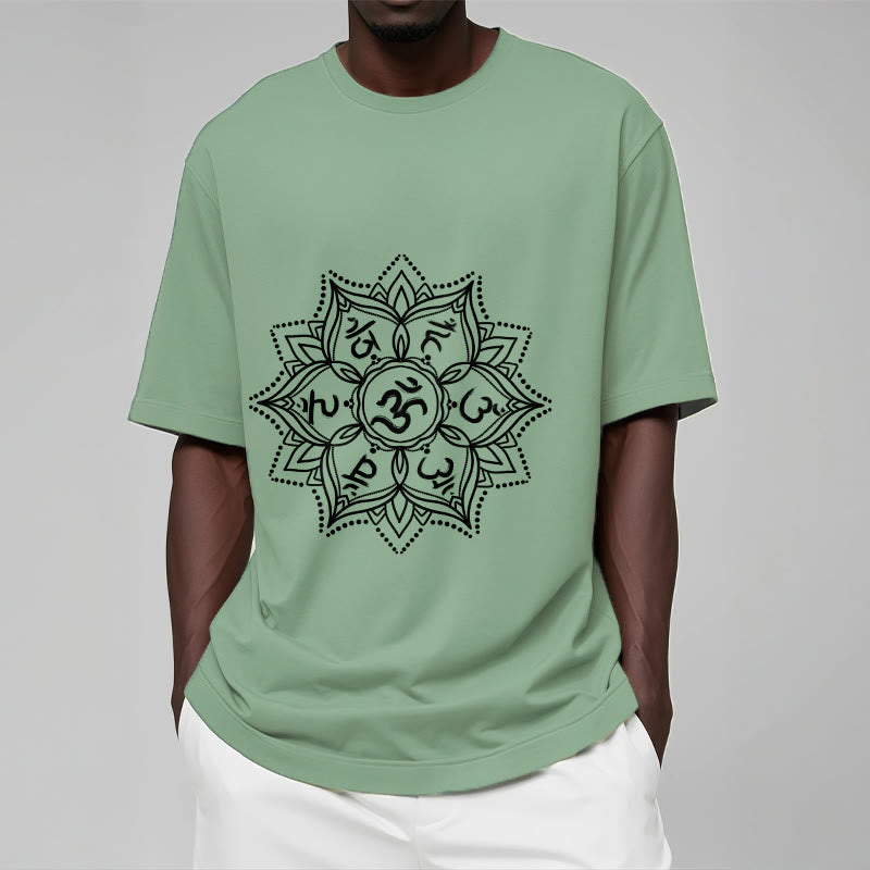 Nimara Ritual Mandala Flower Om Mani Padme Hum Sanskrit Mantra Tee T-shirt