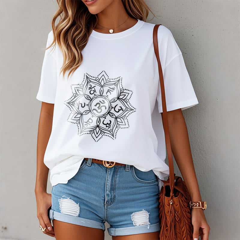 Nimara Ritual Mandala Flower Om Mani Padme Hum Sanskrit Mantra Tee T-shirt
