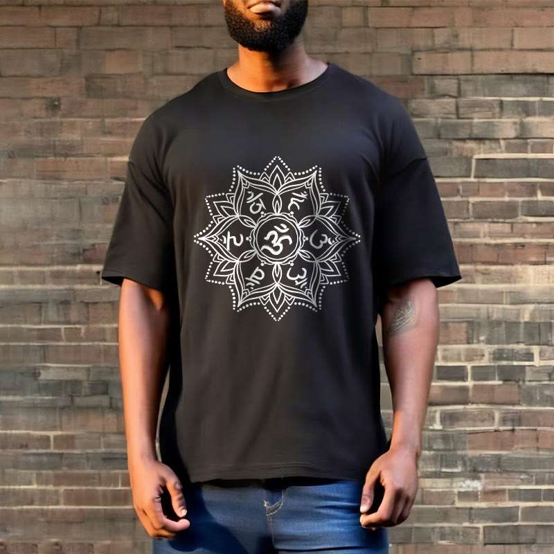 Nimara Ritual Mandala Flower Om Mani Padme Hum Sanskrit Mantra Tee T-shirt
