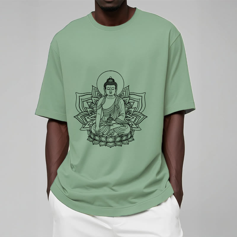 Nimara Ritual Medicine Buddha Seated On A Lotus Pedestal Tee T-shirt