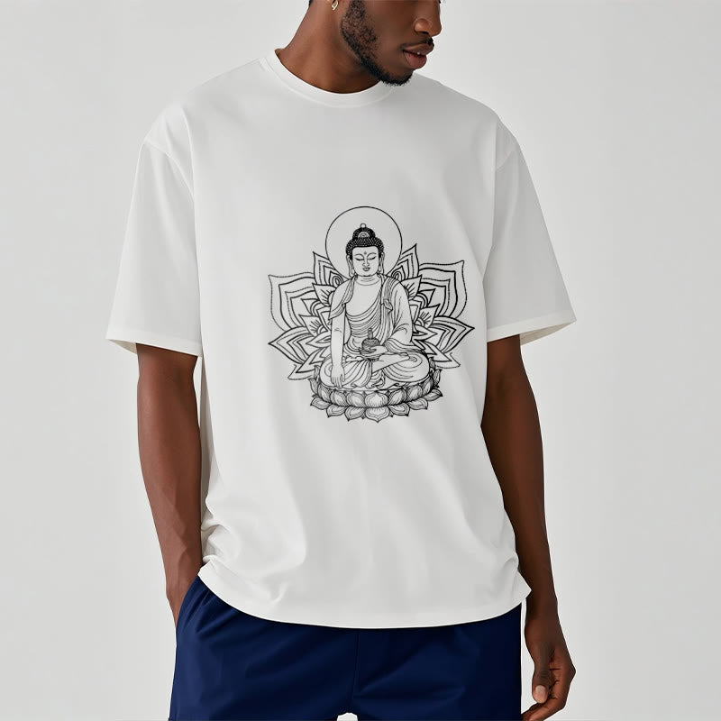 Nimara Ritual Medicine Buddha Seated On A Lotus Pedestal Tee T-shirt