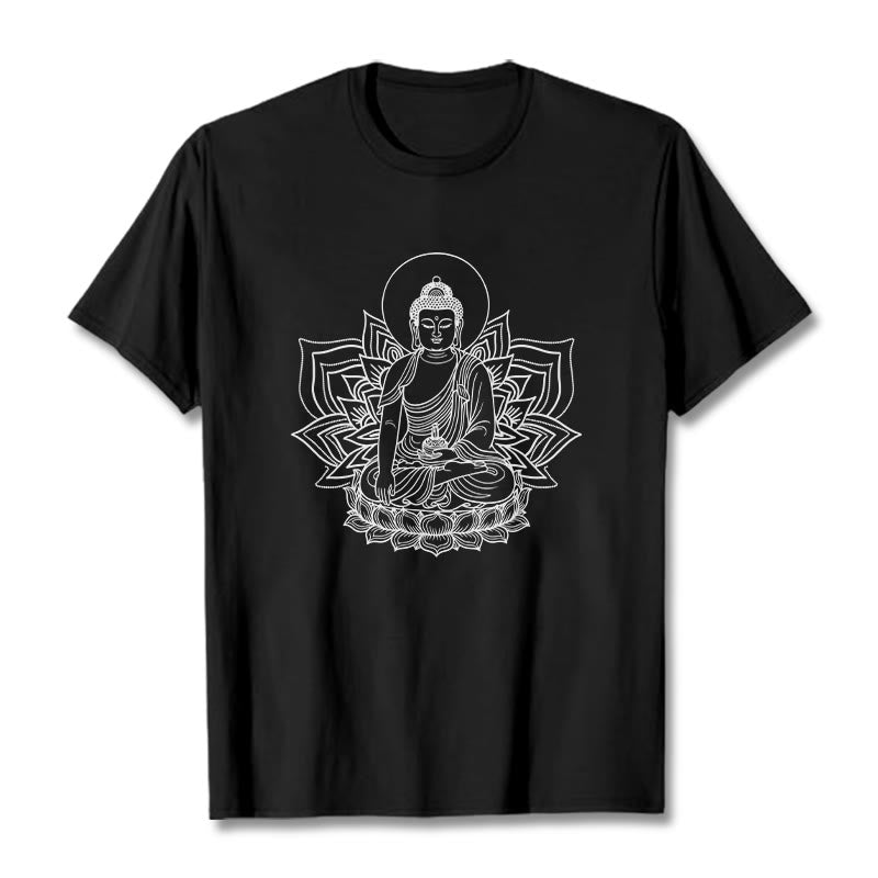 Nimara Ritual Medicine Buddha Seated On A Lotus Pedestal Tee T-shirt