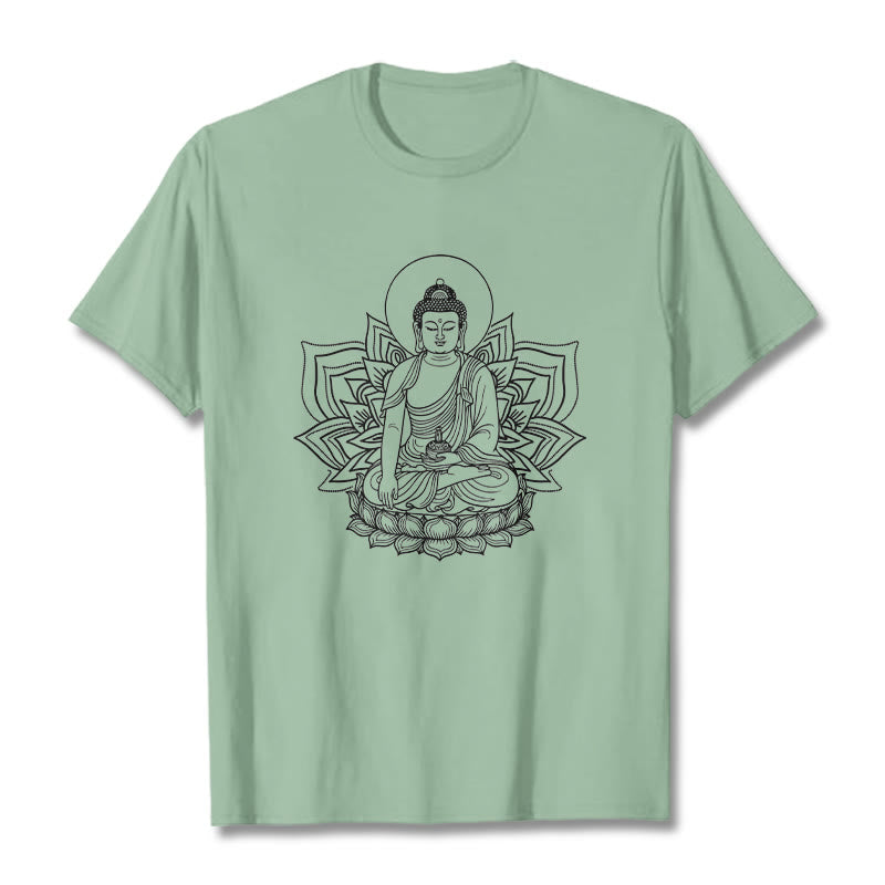 Nimara Ritual Medicine Buddha Seated On A Lotus Pedestal Tee T-shirt