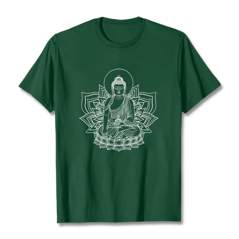 Nimara Ritual Medicine Buddha Seated On A Lotus Pedestal Tee T-shirt