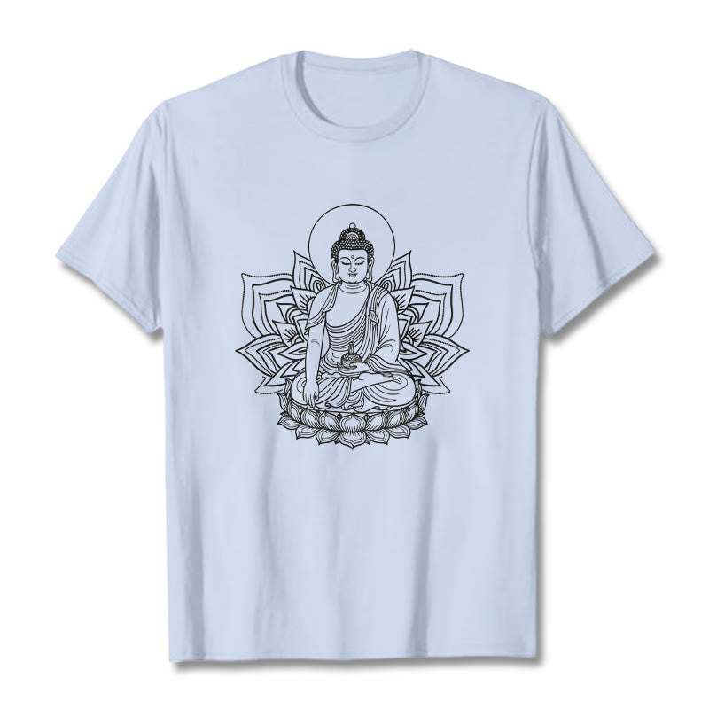 Nimara Ritual Medicine Buddha Seated On A Lotus Pedestal Tee T-shirt