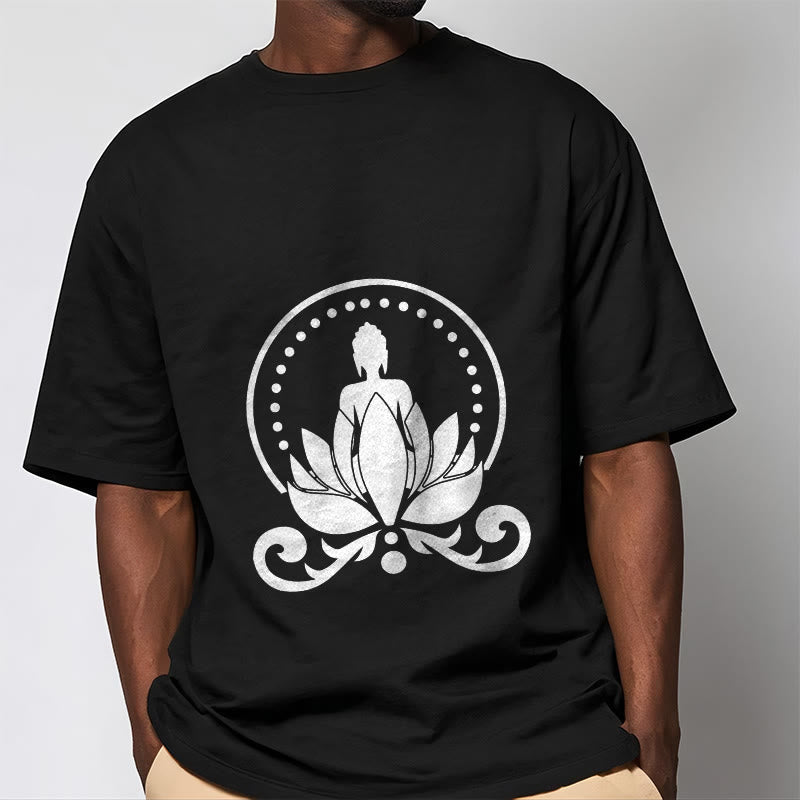 Nimara Ritual Meditation Buddha Seated On A Lotus Flower Tee T-shirt