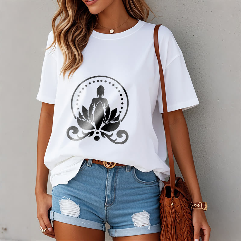 Nimara Ritual Meditation Buddha Seated On A Lotus Flower Tee T-shirt