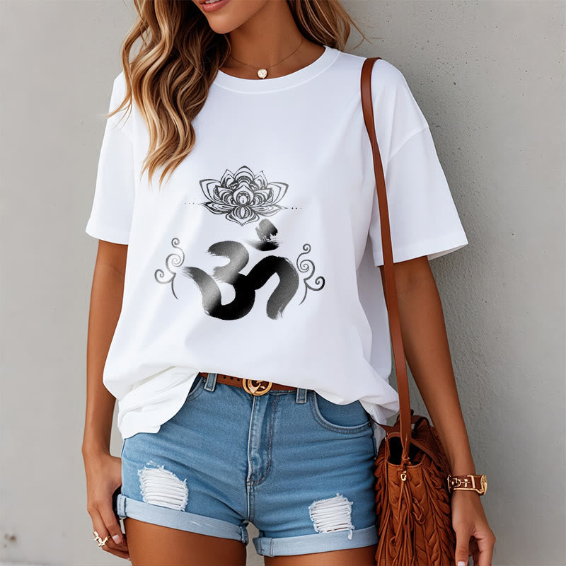 Nimara Ritual Om Symbol Sanskrit Floral Tee T-shirt