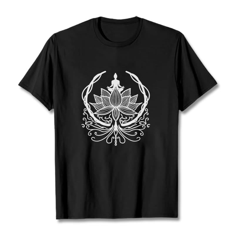 Nimara Ritual Meditation Buddha Seated Inside A Lotus Flower Tee T-shirt
