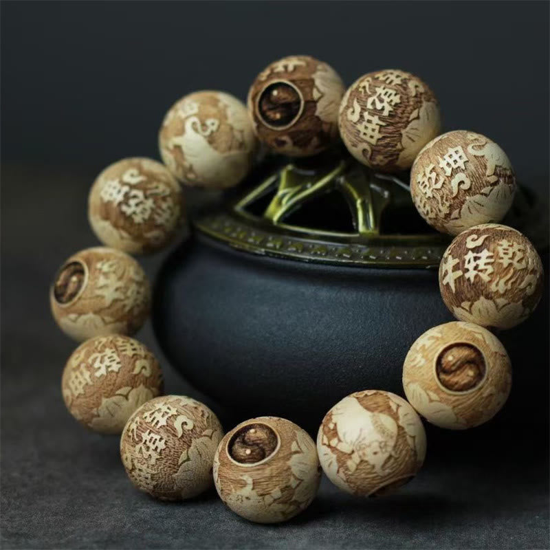 Nimara Ritual Camphor Wood Yin Yang Ox Engraved Clarity Bracelet