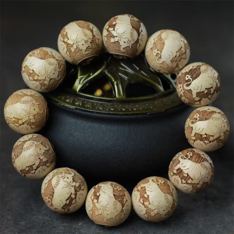 Nimara Ritual Camphor Wood Yin Yang Ox Engraved Clarity Bracelet