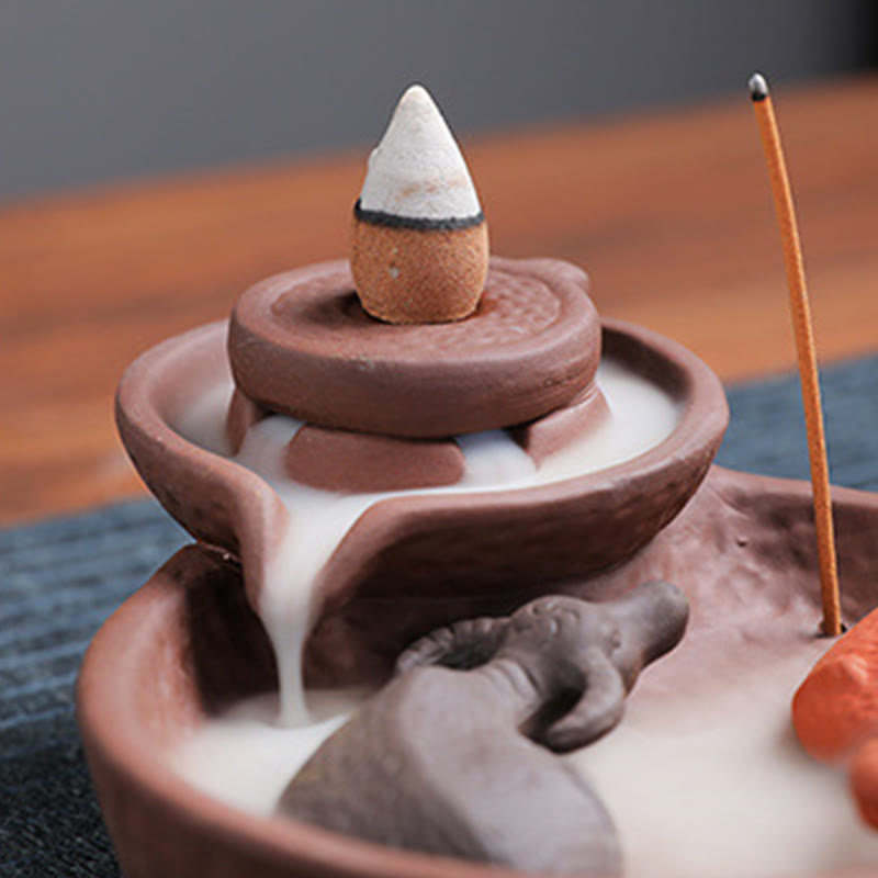 Nimara Ritual Koi Fish Ox Purple Clay Ceramic Incense Stick Holder Healing Incense Burner Decoration