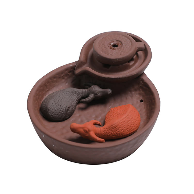 Nimara Ritual Koi Fish Ox Purple Clay Ceramic Incense Stick Holder Healing Incense Burner Decoration