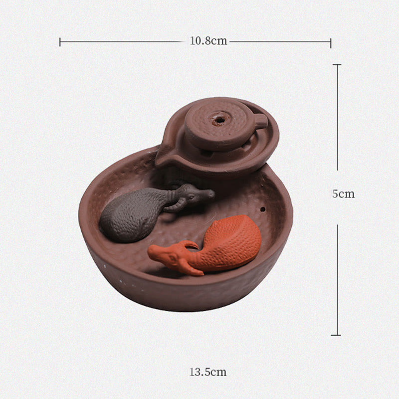 Nimara Ritual Koi Fish Ox Purple Clay Ceramic Incense Stick Holder Healing Incense Burner Decoration