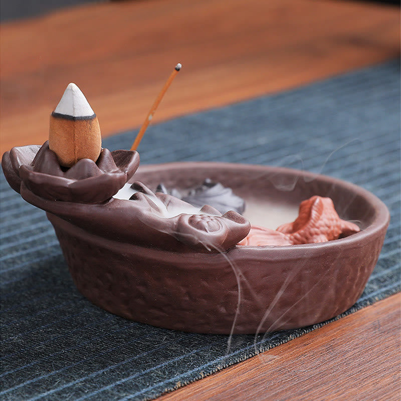 Nimara Ritual Koi Fish Ox Purple Clay Ceramic Incense Stick Holder Healing Incense Burner Decoration
