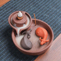 Nimara Ritual Koi Fish Ox Purple Clay Ceramic Incense Stick Holder Healing Incense Burner Decoration