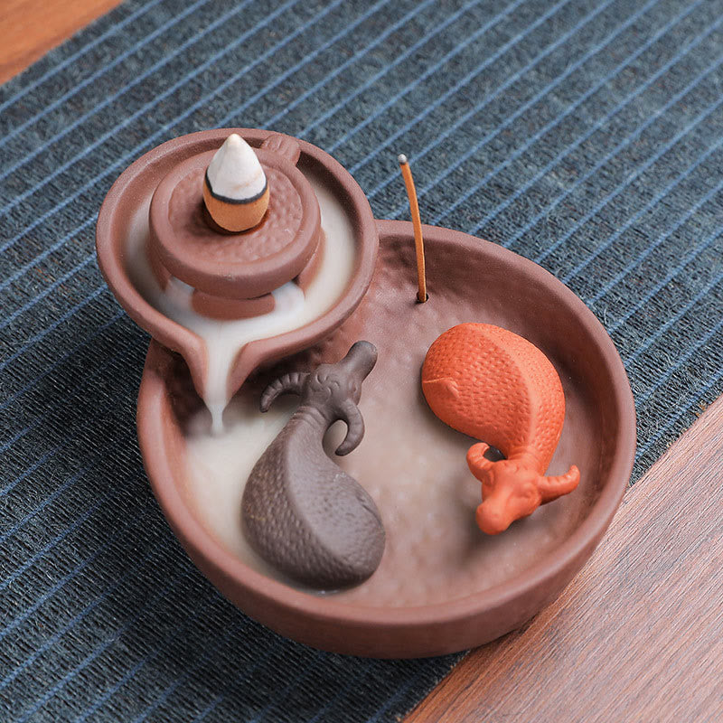 Nimara Ritual Koi Fish Ox Purple Clay Ceramic Incense Stick Holder Healing Incense Burner Decoration
