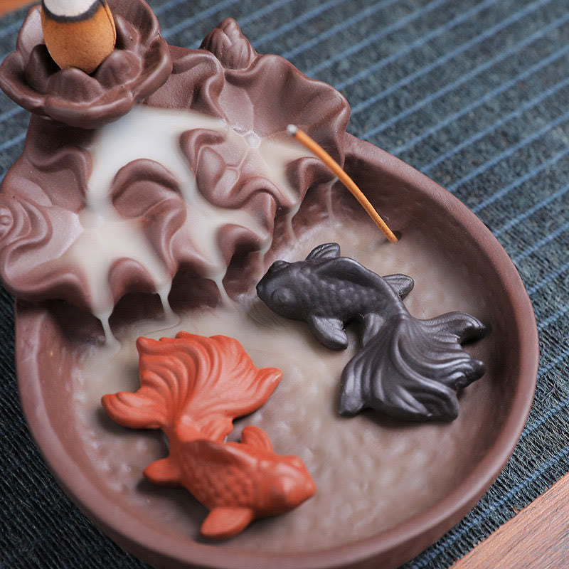 Nimara Ritual Koi Fish Ox Purple Clay Ceramic Incense Stick Holder Healing Incense Burner Decoration