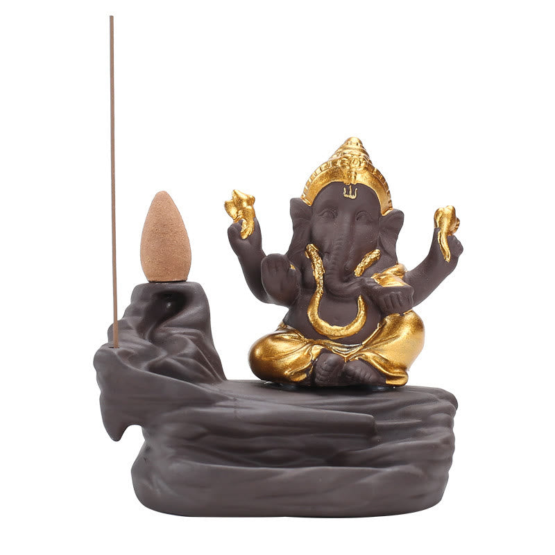 Nimara Ritual Ganesh Elephant Purple Clay Backflow Smoke Fountain Protection Stick Incense Burner