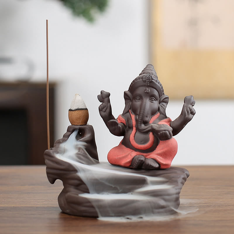Nimara Ritual Ganesh Elephant Purple Clay Backflow Smoke Fountain Protection Stick Incense Burner