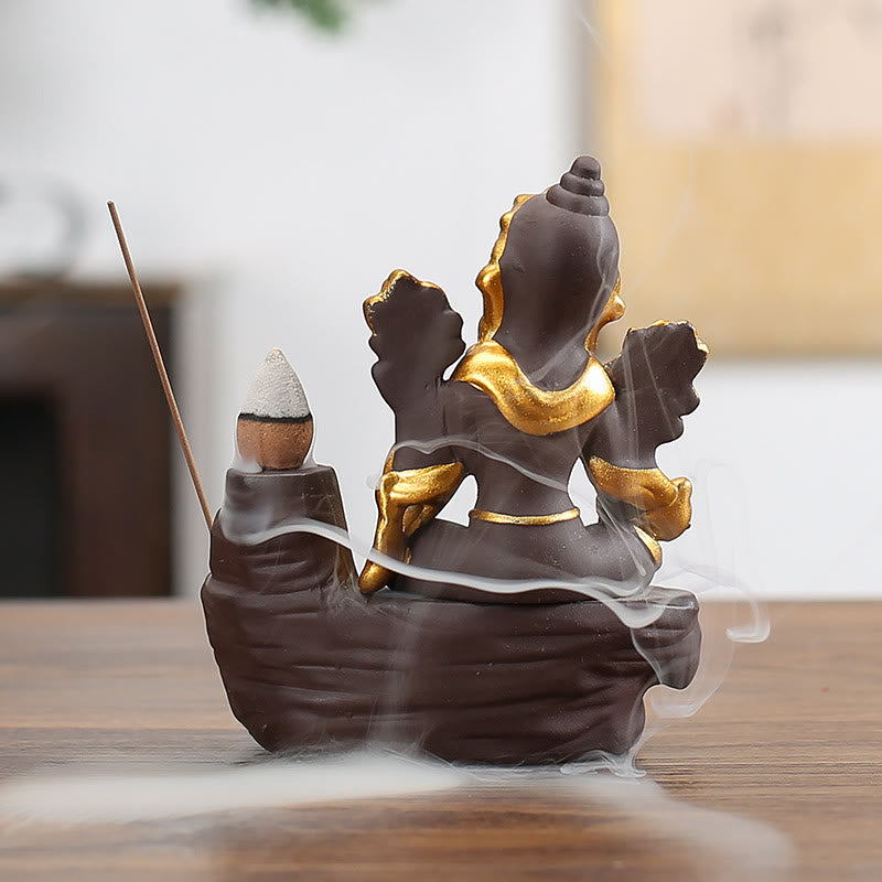 Nimara Ritual Ganesh Elephant Purple Clay Backflow Smoke Fountain Protection Stick Incense Burner