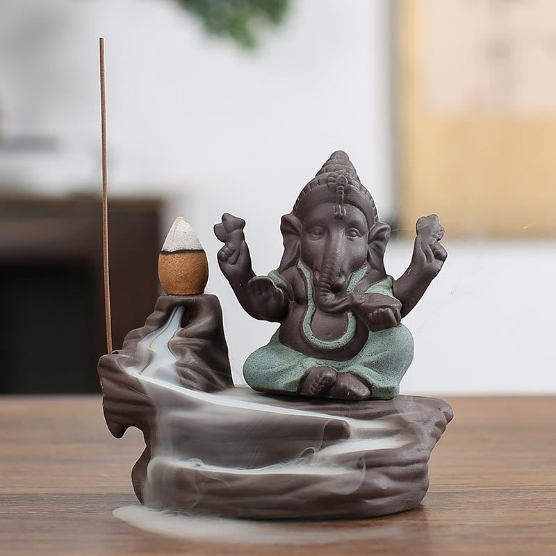 Nimara Ritual Ganesh Elephant Purple Clay Backflow Smoke Fountain Protection Stick Incense Burner