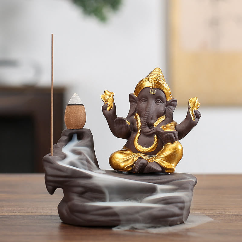 Nimara Ritual Ganesh Elephant Purple Clay Backflow Smoke Fountain Protection Stick Incense Burner