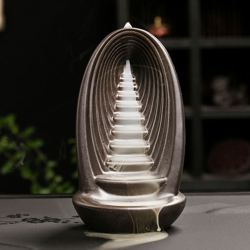 Nimara Ritual Stairs Mountains Water Buddha Hand Ceramic Backflow Smoke Fountain Meditation Incense Burner Decoration