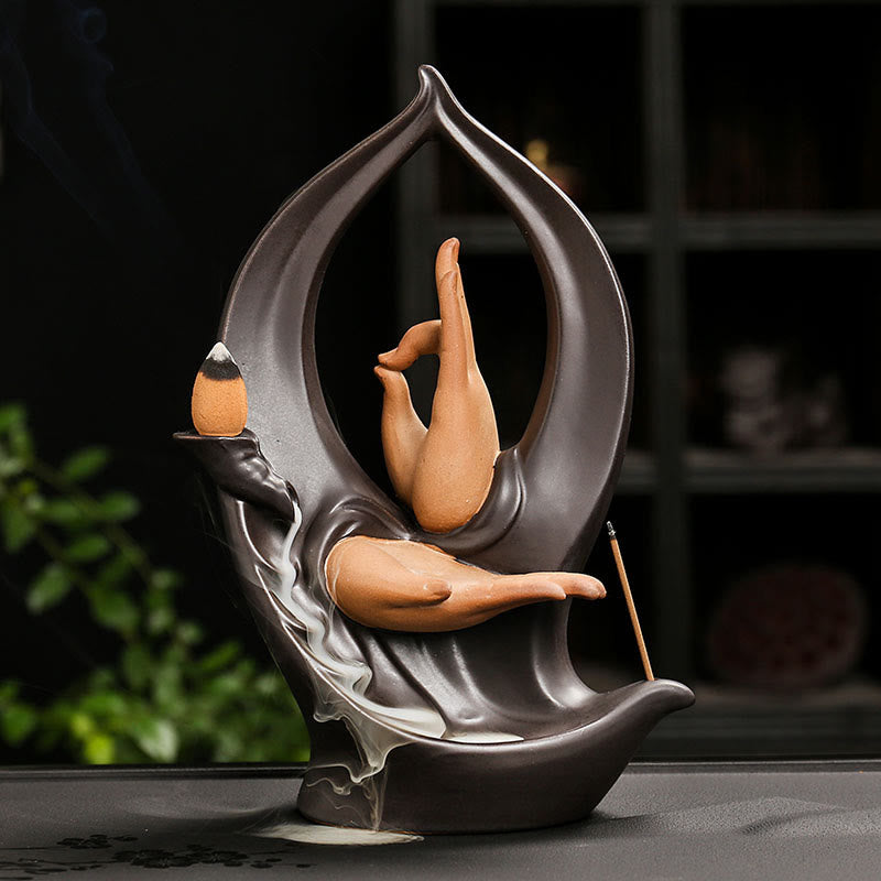 Nimara Ritual Stairs Mountains Water Buddha Hand Ceramic Backflow Smoke Fountain Meditation Incense Burner Decoration
