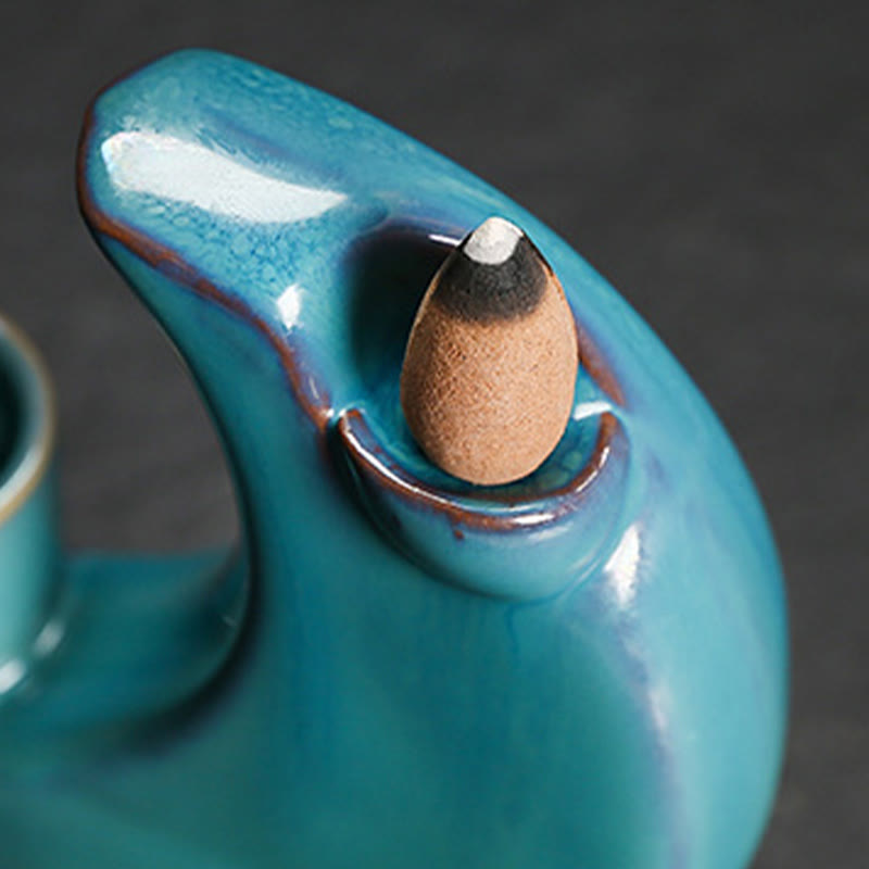 Nimara Ritual Blue Crescent Moon Ceramic Backflow Smoke Fountain Meditation Candlestick Incense Burner Decoration