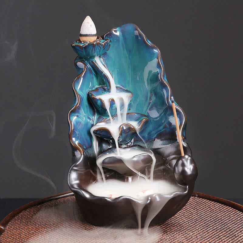 Nimara Ritual Blue Lotus Leaf Ceramic Backflow Smoke Fountain Spiritual Incense Burner Decoration