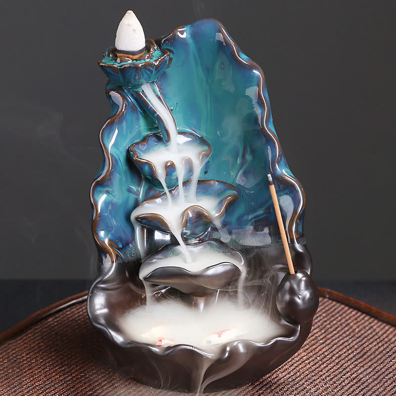 Nimara Ritual Blue Lotus Leaf Ceramic Backflow Smoke Fountain Spiritual Incense Burner Decoration