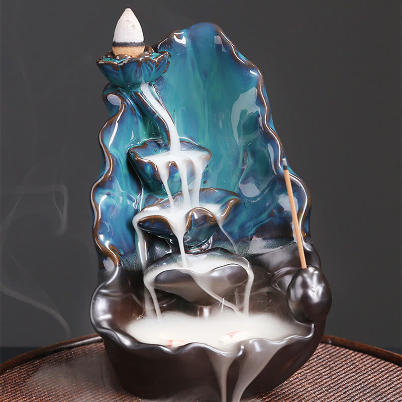 Nimara Ritual Blue Lotus Leaf Ceramic Backflow Smoke Fountain Spiritual Incense Burner Decoration