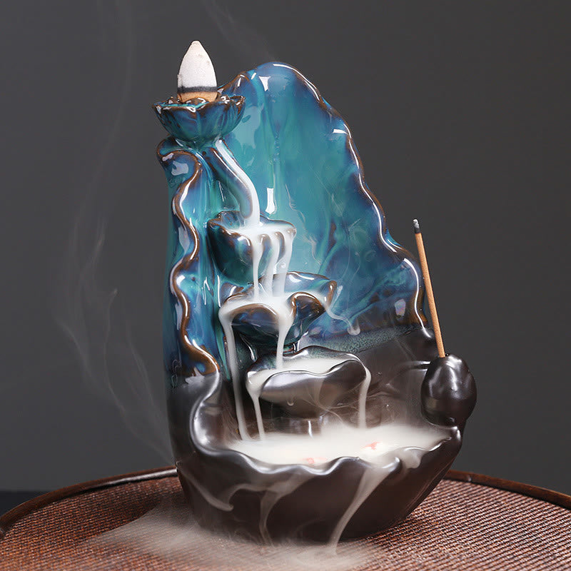 Nimara Ritual Blue Lotus Leaf Ceramic Backflow Smoke Fountain Spiritual Incense Burner Decoration