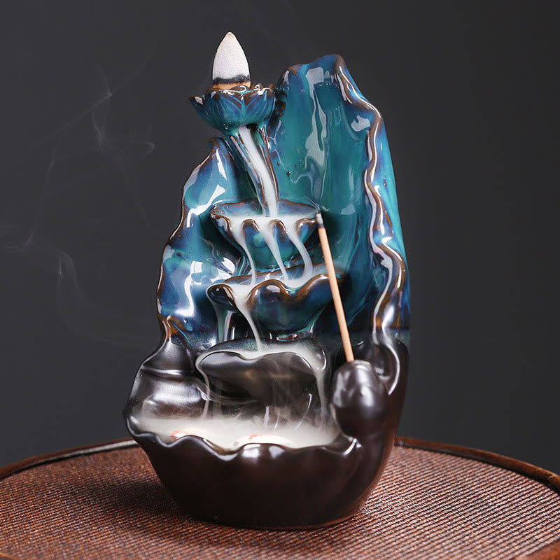 Nimara Ritual Blue Lotus Leaf Ceramic Backflow Smoke Fountain Spiritual Incense Burner Decoration