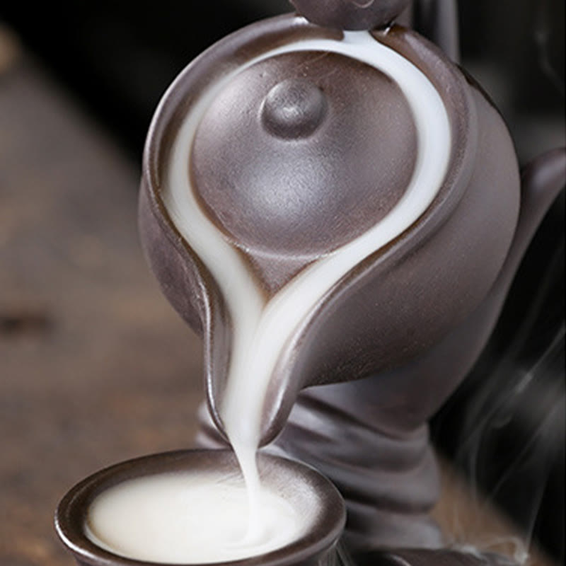 Nimara Ritual Buddha Hand Holding Teapot Cup Ceramic Backflow Smoke Fountain Healing Incense Burner Decoration