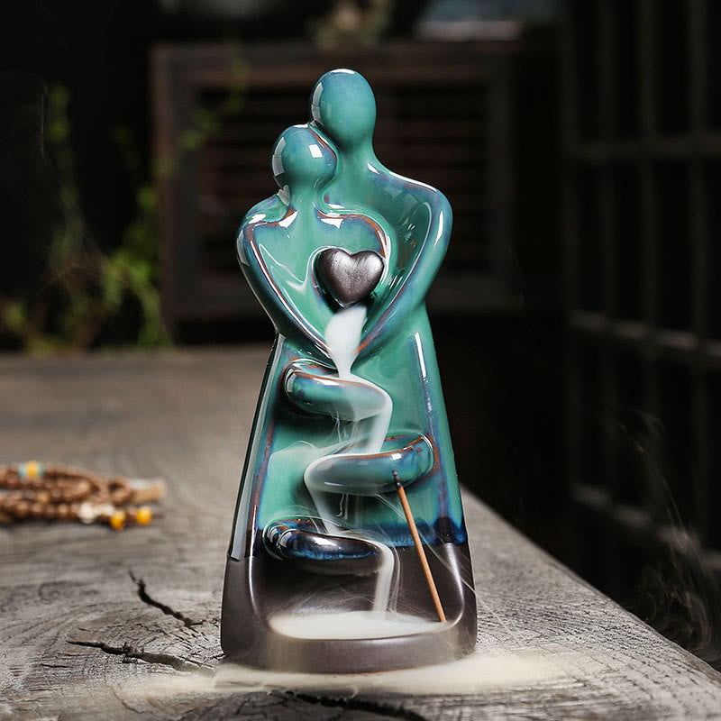 Nimara Ritual Lovers Couple Embrace Love Ceramic Backflow Smoke Fountain Healing Incense Burner Decoration