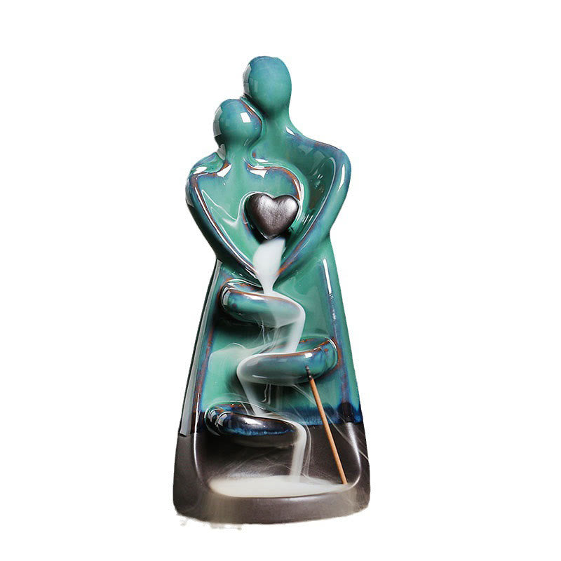 Nimara Ritual Lovers Couple Embrace Love Ceramic Backflow Smoke Fountain Healing Incense Burner Decoration