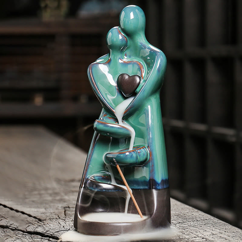 Nimara Ritual Lovers Couple Embrace Love Ceramic Backflow Smoke Fountain Healing Incense Burner Decoration