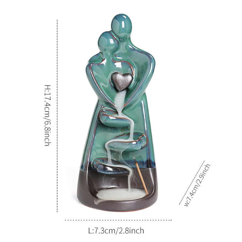 Nimara Ritual Lovers Couple Embrace Love Ceramic Backflow Smoke Fountain Healing Incense Burner Decoration